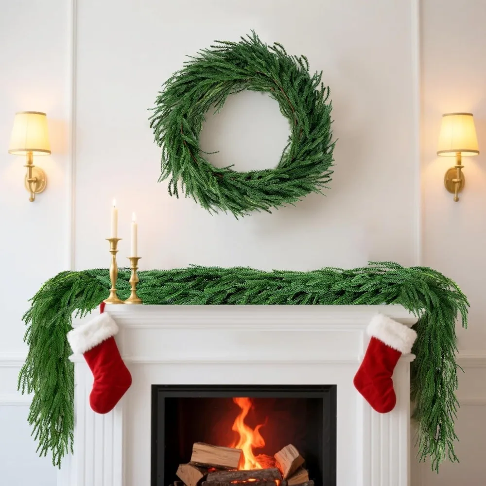

2 Pcs 6 FT Norfolk Pine Garland Artificial, Realistic Christmas Greenery for Mantle Table Wall, Real Touch Winter Pine Garland f