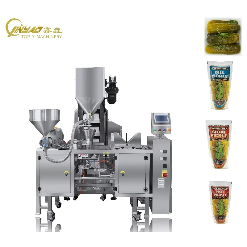 Dill Pickle With Vinegar Premade Pouch Filling Sealing Machine Manual Feeding With Bowl Conveyor and Lump