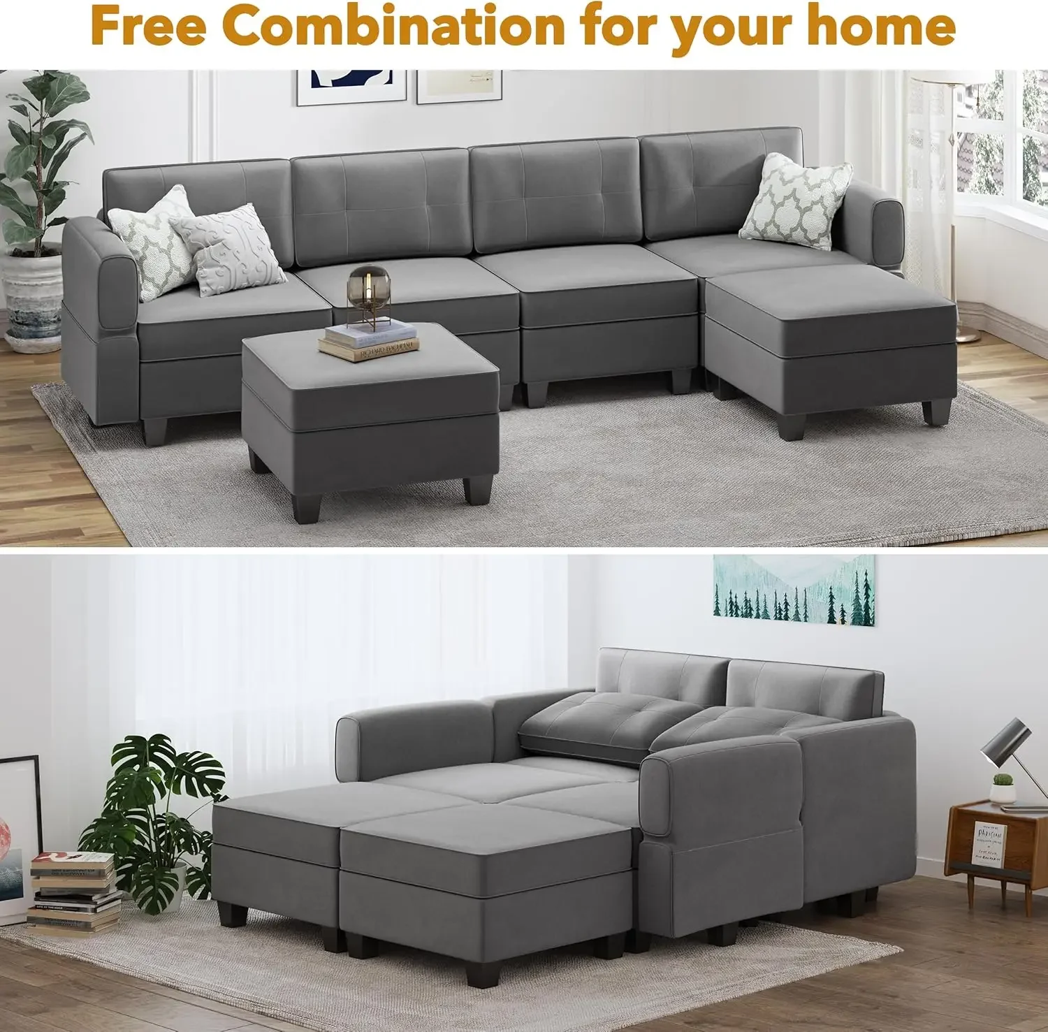 

Convertible Sectional Couches for Living Room Sofa Couch with Storage Ottoman, High Supportive Reversible Sectionals with Chaise