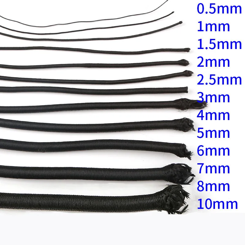 L: 5 ~ 400 متر 0.5/0.8/1/1.5/2/2.5/3.5/4/5/6/8/10 مللي متر حبل مرن قوي أبيض/أسود حبل مرن عالي الجودة للحرف اليدوية ذاتية الصنع #2