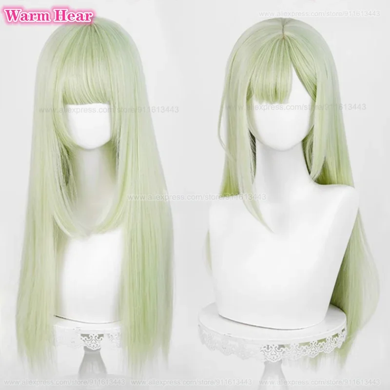 66cm Long Mutsumi Wakaba Synthetic Wig Anime Light Green Straight Hair Heat Resistant Hair Halloween Cosplay Anime Wigs +Wig Cap