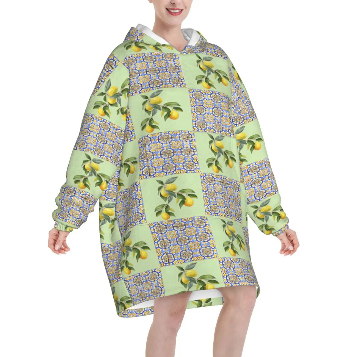 Lemon Sicily Rectangle Wearable Blanket Hoodie Cozy Oversize Blanket Sweatshirt Thick Fleece Hooded Blanket with Pocket