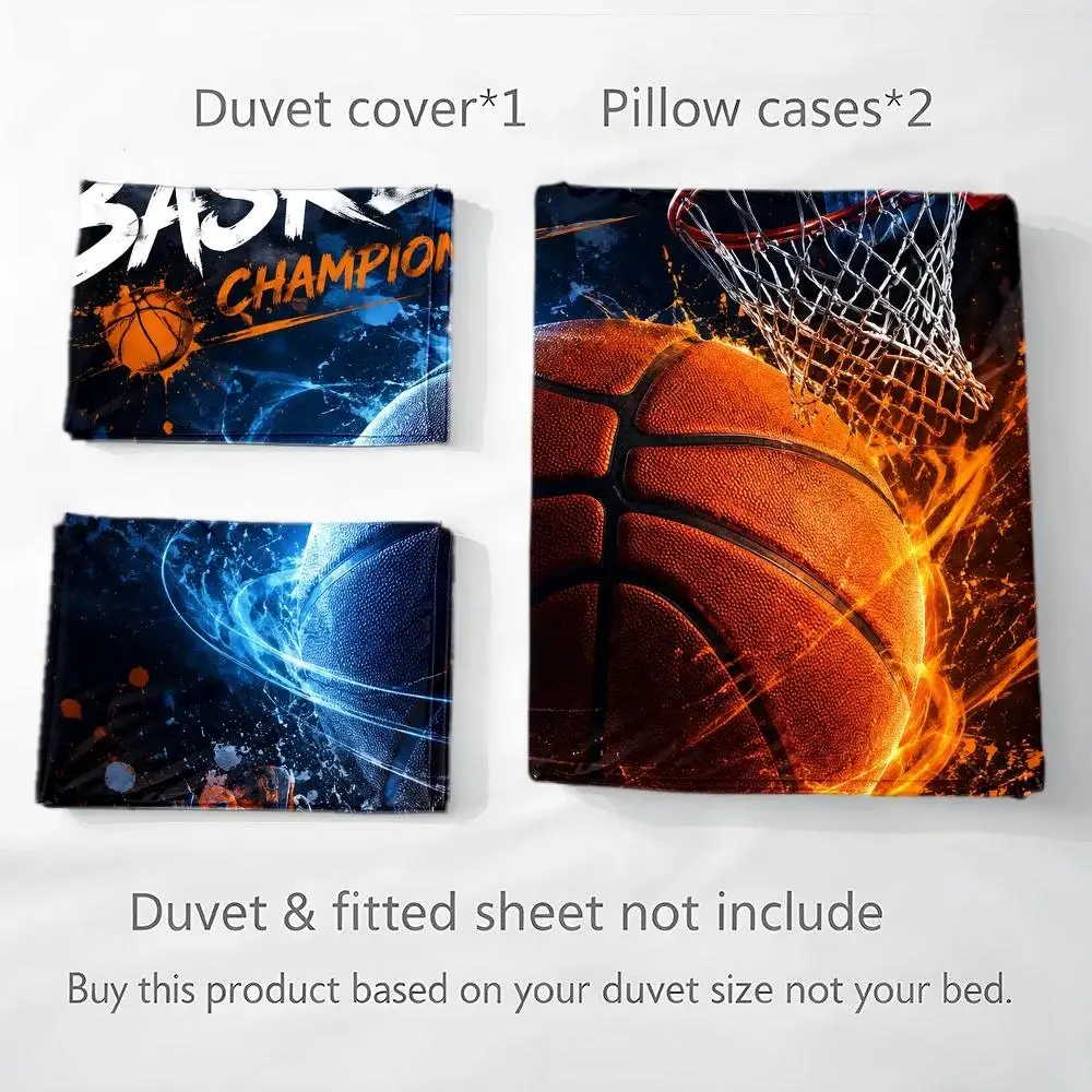 3Pc Basketball-Themed Printed Duvet Cover Set, Three-Piece Bedding Set (1*Duvet Cover + 2*Pillowcases), Light Luxury Style Double Bedding, All-Season Skin-Friendly Breathable Quilted Duvet Cover, Modern Minimalist Bedroom Decor, Duvet Cover Set, Zippered Closure, Easy to Clean, Durable, Machine Washable, Wrinkle-Resistant Polyester Fabric Woven Bedding Set, Suitable for Large Duvet Covers in Home, Dormitory, Master Bedroom, Guest Room, Nordic Style Bedding Set for Student Dormitories view 5