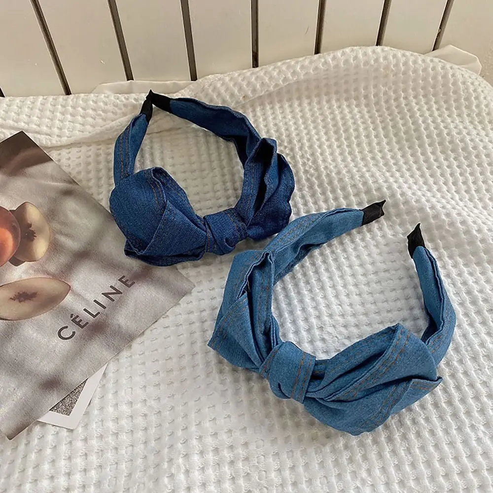 Butterfly knot hair band, high-end denim French hair accessories temperament hair band for woman