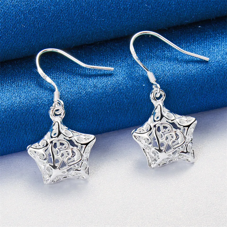 Elegant 925 Sterling Silver Exquisite Hollow Star Earrings Women Fashion Wedding Party Gift Jewelry