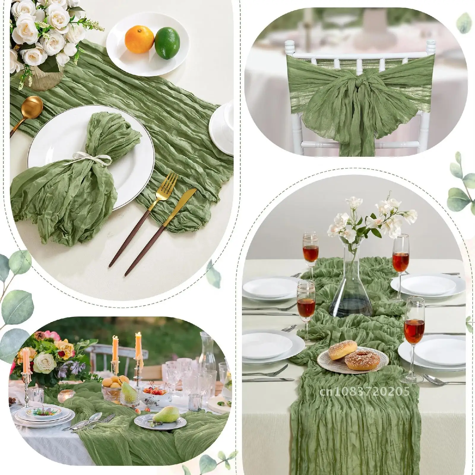 6-72Pcs Sage Green Cheesecloth Table Runners Boho Gauze Table Runner Wedding Bridal Baby Shower Dinning Table Decor Party