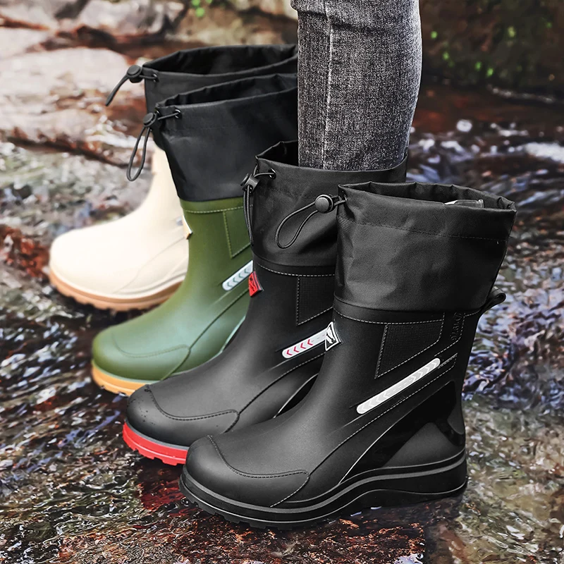 

Fashion Outdoor Anti-slip Water Shoes Men's Rain Boots Mid-calf Style 2026 New Lightweight Waterproof Rubber Shoes Overshoes