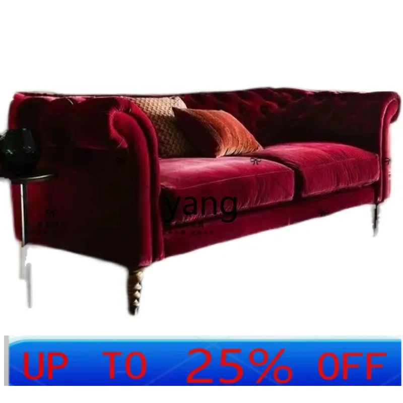 

LTT retro burgundy fabric solid wood small apartment double triple living room sofa