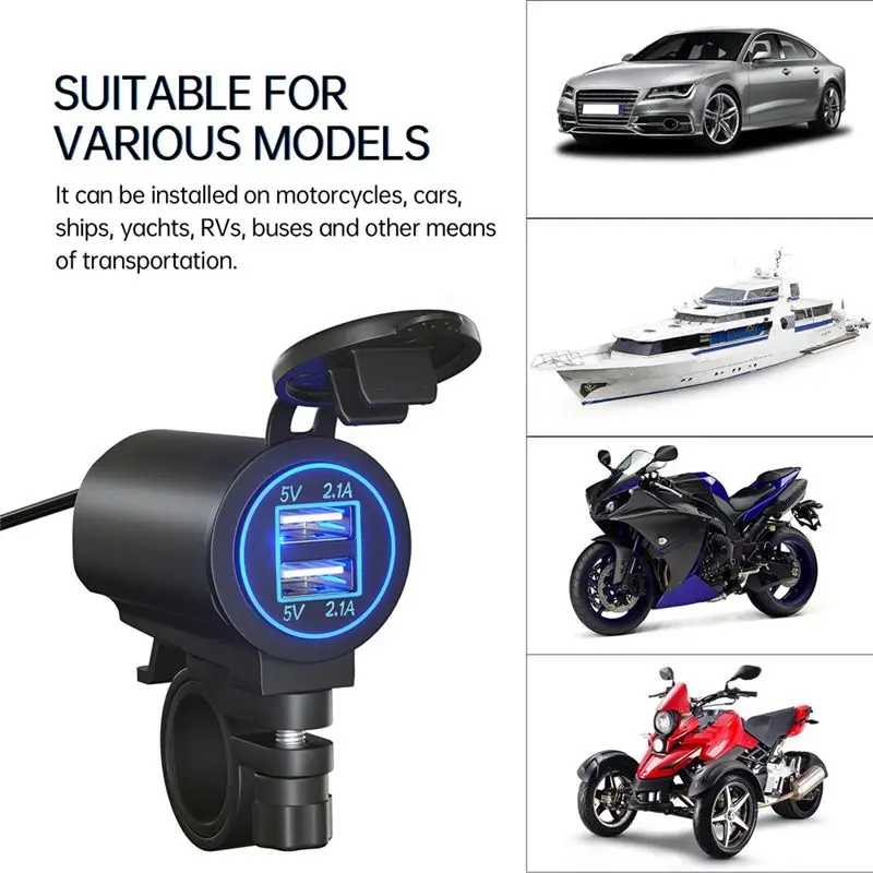 Precision Motorcycle Dual 2.1A USB Charge Voltmeter Phone Waterproof Fast Power Adapter Socket Spare Parts