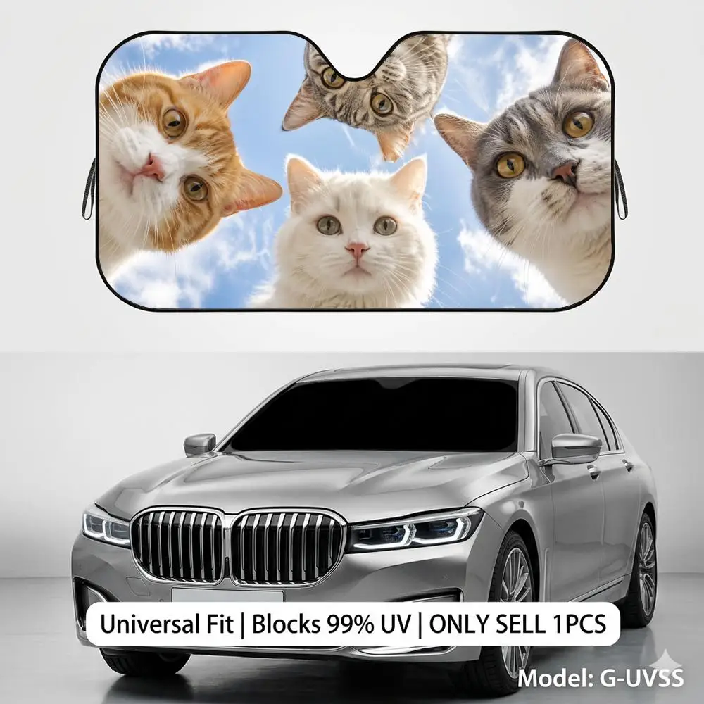 Kittens Funny Selfie Sun Visor Reusable Aluminum Foil Car Windshield Sun Visor UV Protector Heat Insulation Cover Shade