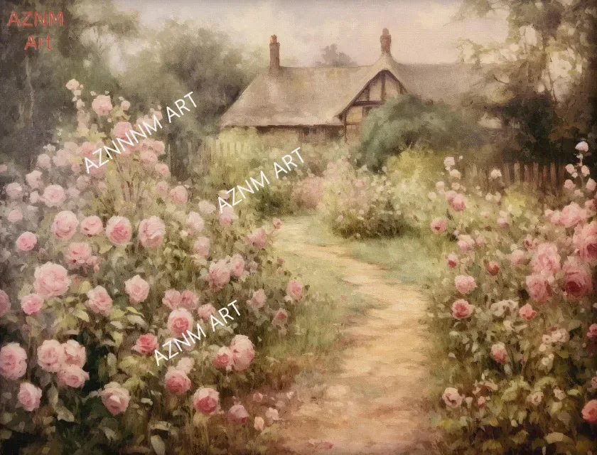 Rosenblüten-Efeu Landhaus Vintage-Stil Gemälde Poster Leinwanddruck Wandkunst Bild für Wohnzimmer Heim-Dekoration Geschenke
