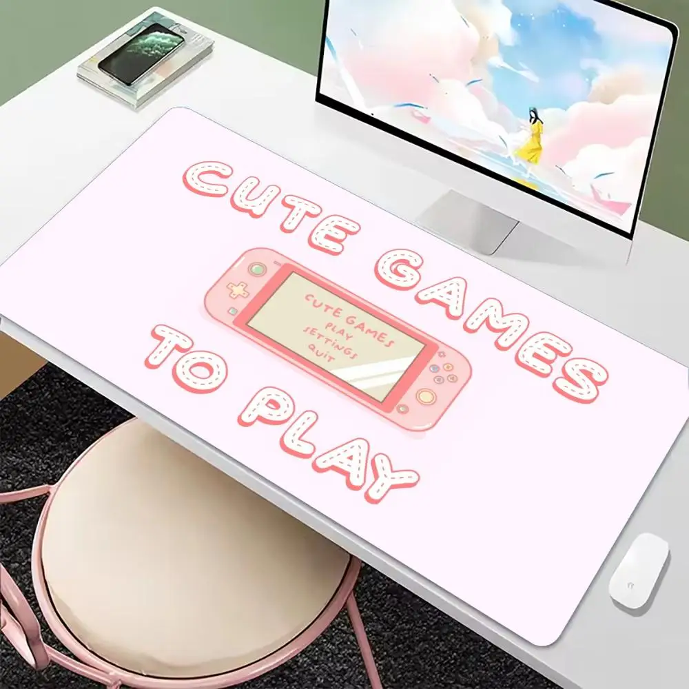 Pastel Pink Game Console Gaming Mousepad Kawaii Cloud Moon Desk Mat Non‑Slip Rubber Stitched Edge Pad For PC Gaming Enthusiasts