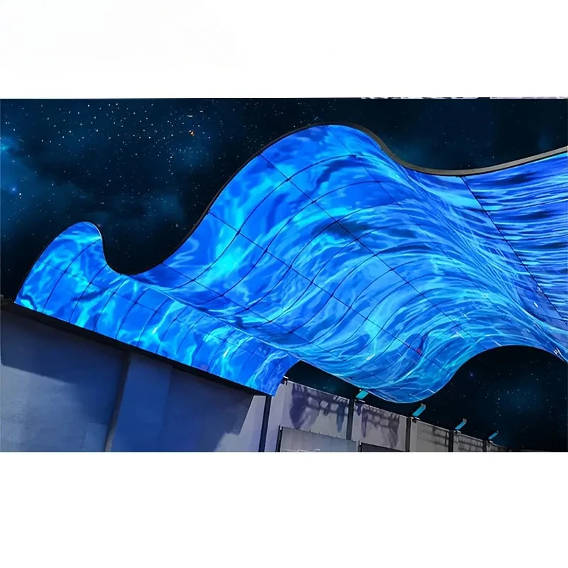 شاشة عرض LED P2 4K عالية الجودة على شكل متموج لعام 2025 - لوحة حائط فيديو داخلية/خارجية وسقف LED لمراكز التسوق وعرض البحر