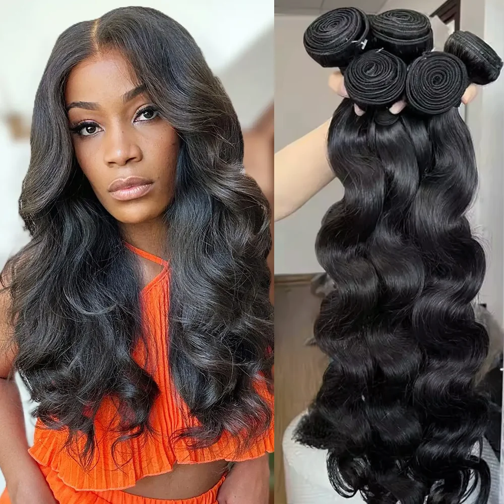 

Наборы волос Body Wave из натуральных человеческих волос, черный цвет, 20, 30, 40 дюймов, качество 12A, бразильские натуральные волосы Remy, 1, 3 пучка