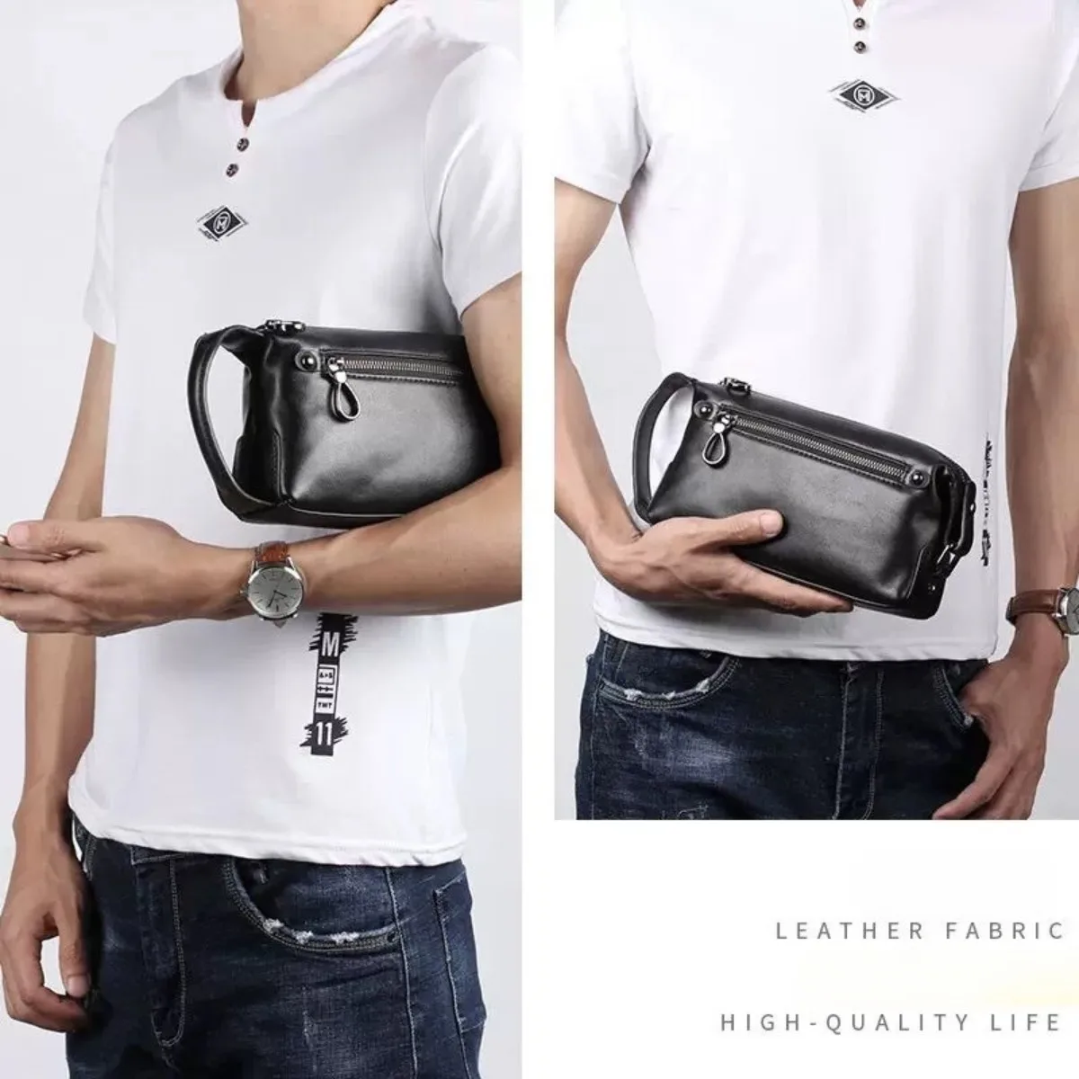 حقائب يد أصلية للرجال من الجلد الطبيعي بمقبض كبير على شكل بقرة حقائب يد فاخرة للأعمال محافظ رجالية عصرية غير رسمية ومحافظ نقدية