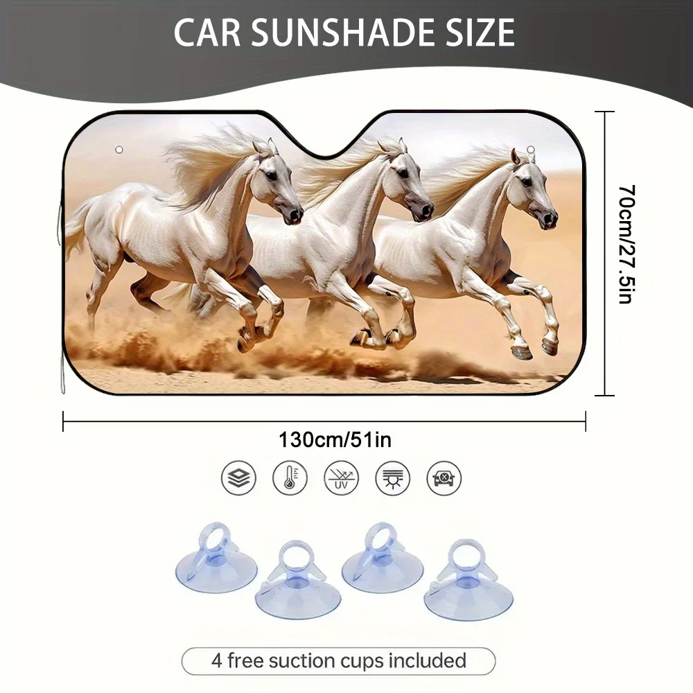 1pc Galloping White Horses Car Sun Visor - UV Protection & Glare Reduction, Fit For All Vehicles, Minimizes Glare & Maintains Co