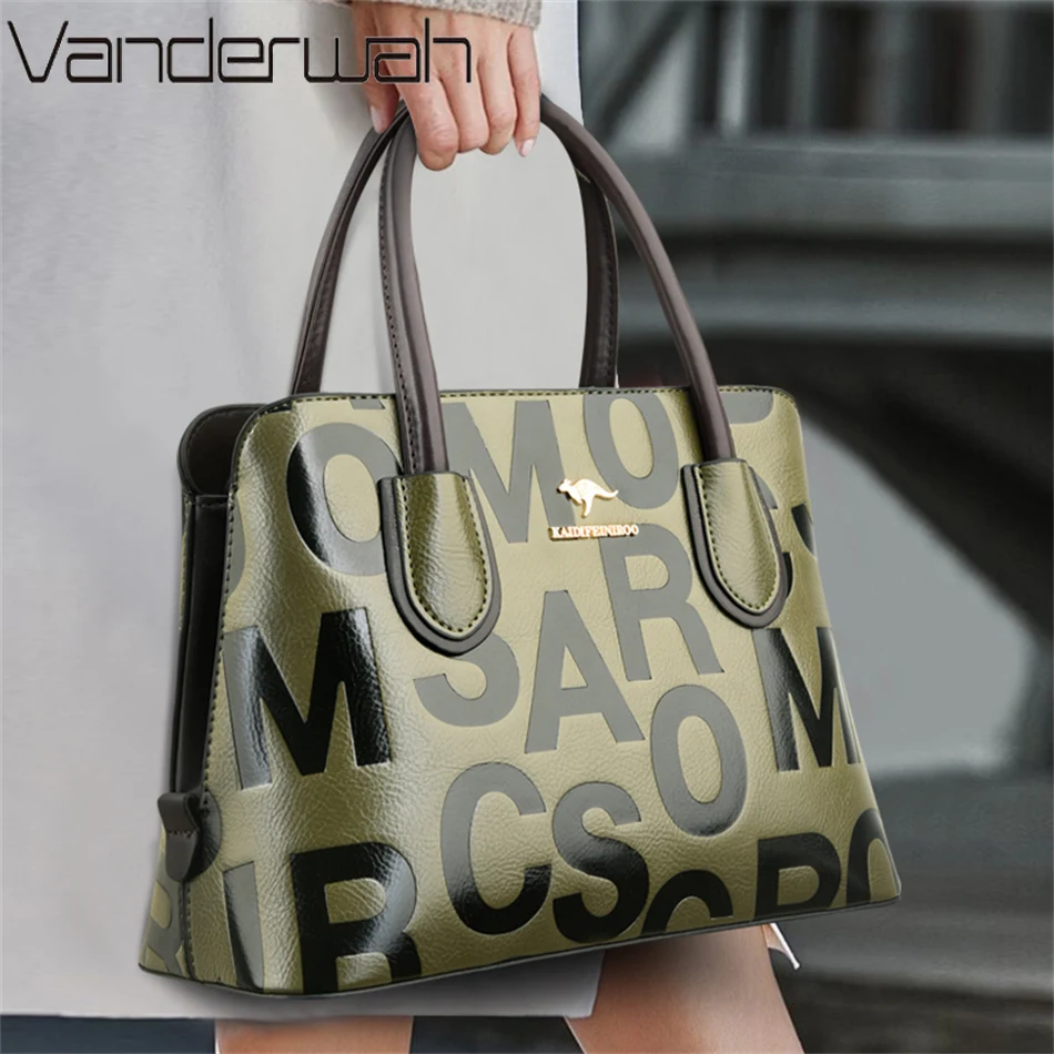 Imagem -04 - Bolsa Feminina de Couro Macio com Letras Bolsa de Ombro Crossbody de Alta Qualidade Luxuosa Mensageiro Shopper Casual Sac