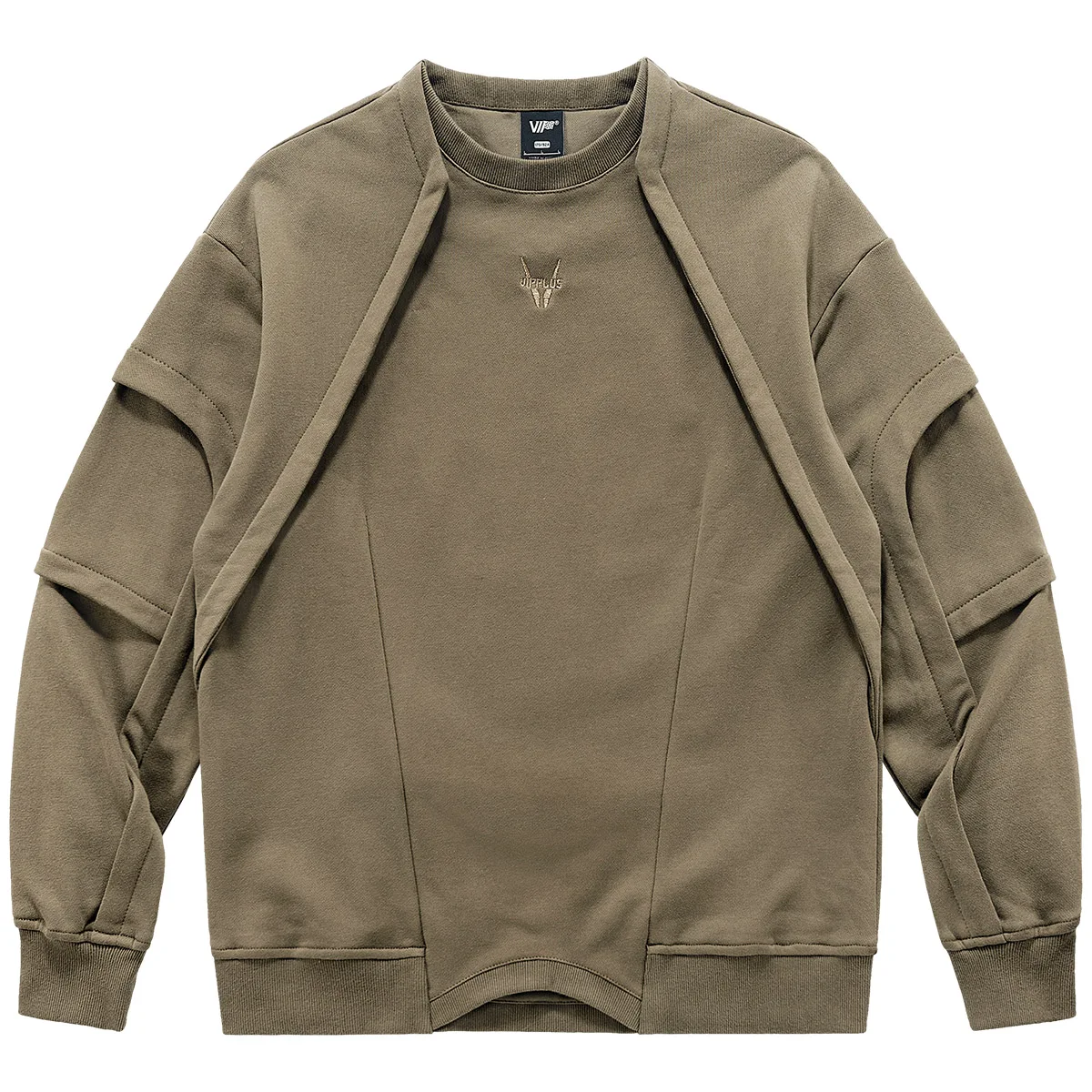 

VIP round Ne Long Sve Cotton Sweatirt Men's Loose Fit Casual T-irt Deconstructed Design Youthful Sle Spring Autumn