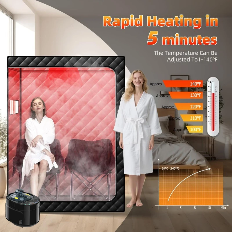 Portable Steam Sauna with 660nm Red Light Panel 2 Person Saunas Tent with 1500w 4L Sauna Steam Home Spa for Relaxatiom