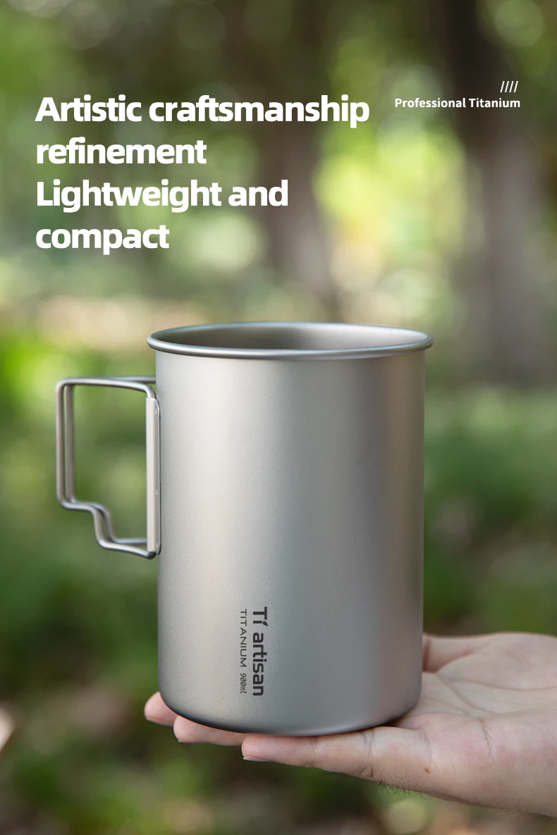 Tiartisan Titan-Campingtopf 900ML Großvolumiger Wasser- und Kaffeebecher mit Deckel Outdoor-Küchen-Kochgeschirr – Detail 5