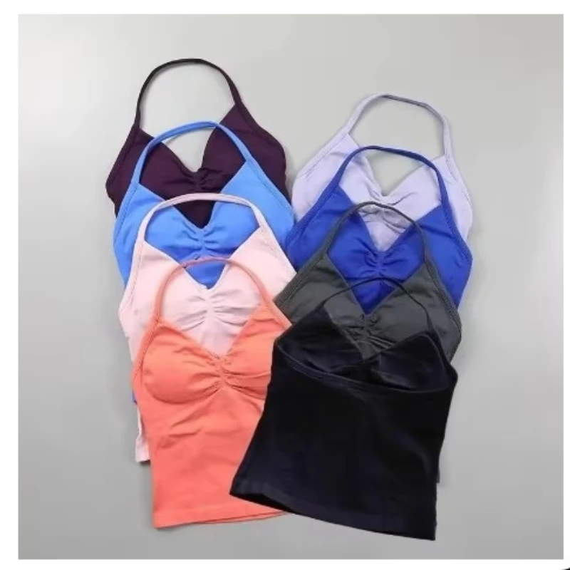 

НЕТ ЛОГОТИП Длинный топ на бретельках для спортзала, одежда с открытой спиной, женский бюстгальтер для скранча, съемные чашки, майка для йоги, тренировочная одежда, топы, спортивный жилет