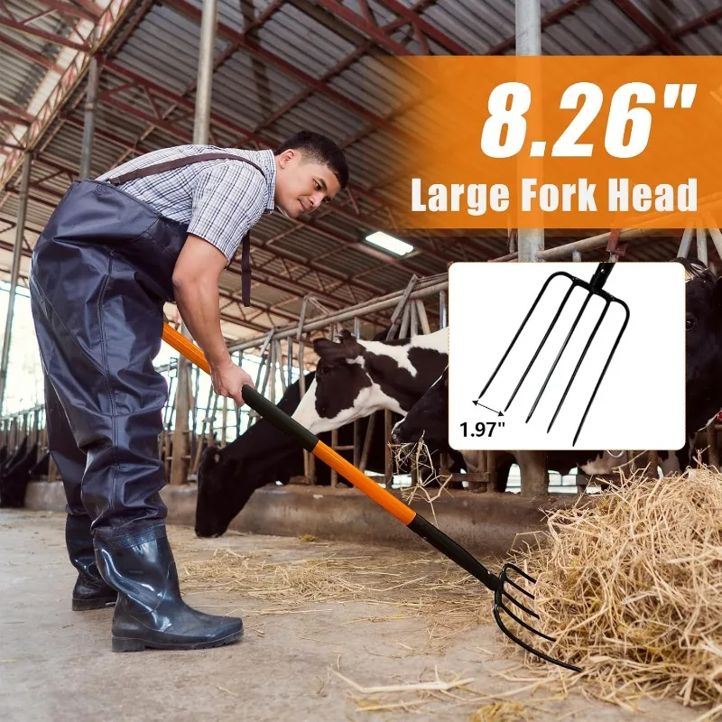

2025 5 Tine Pitchfork for Gardening, Heavy Duty Pitchfork with Fiberglass Handle, Garden Fork for Mulching, 58 Inches