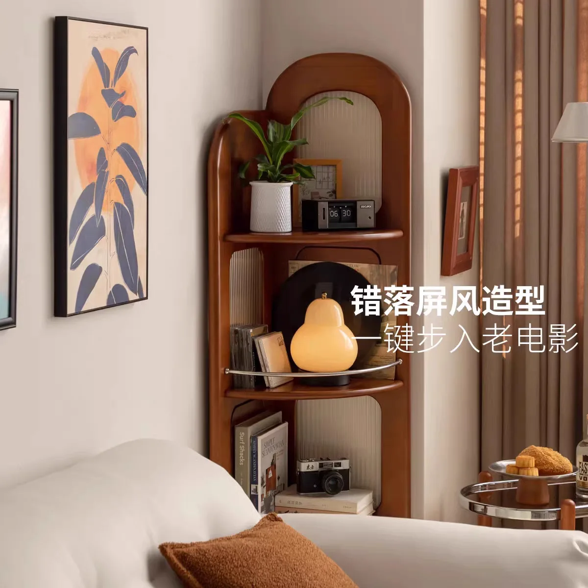 رف كتب زاوية من الخشب الصلب الفرنسي، رف تخزين عتيق للدراسة في شقة صغيرة، رف مثلث متكامل على الطراز القديم الأوسط #3