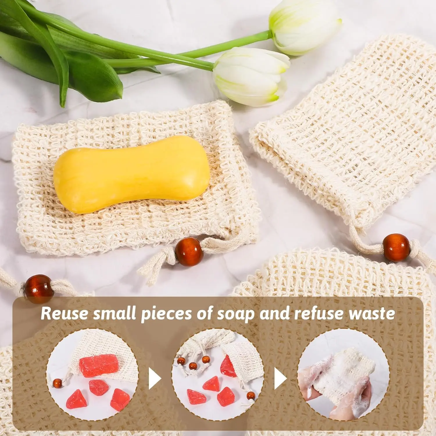 Bolsa salvavidas de jabón de sisal natural para bolsa de jabón orgánico para exfoliar la espuma y secar el aire durante los duchas