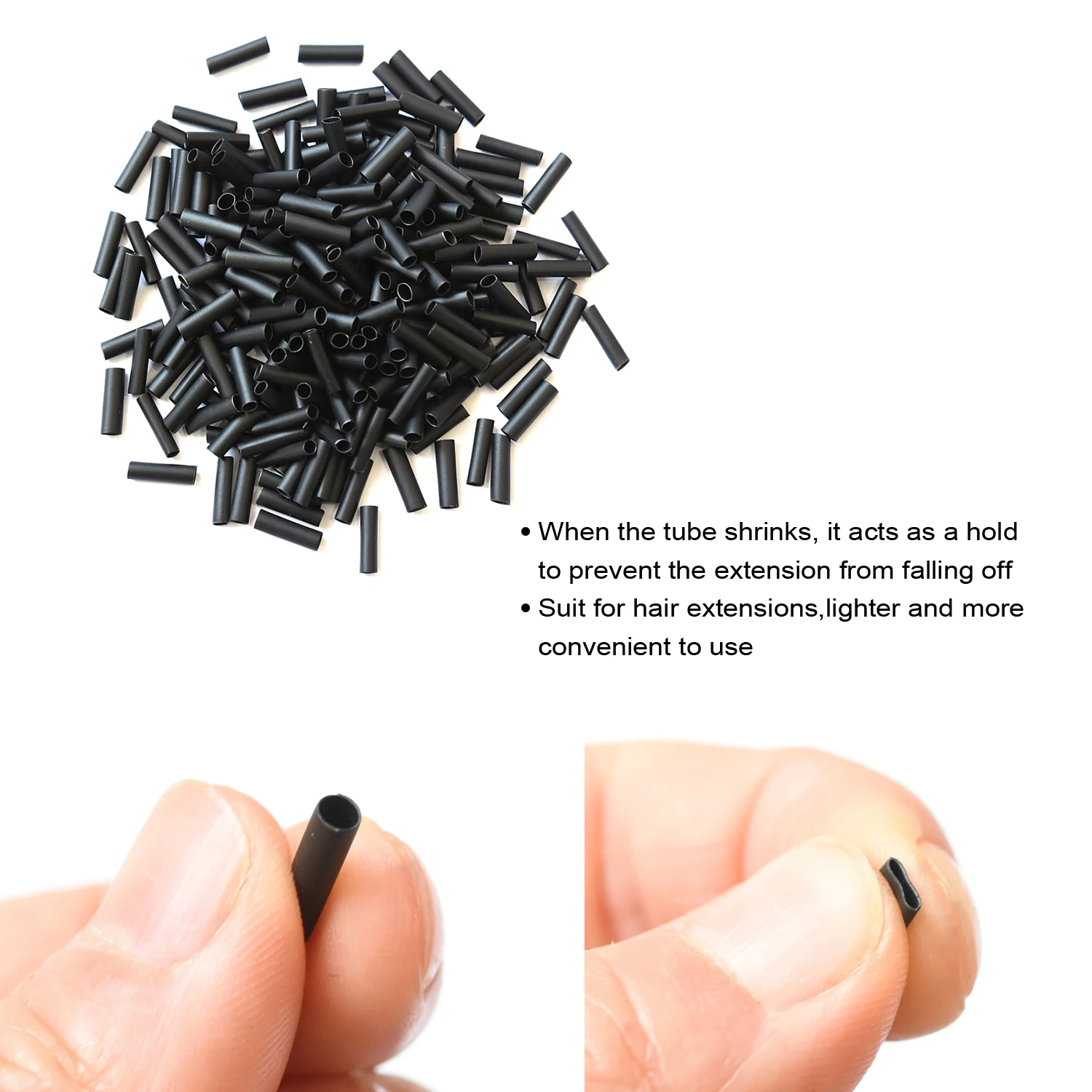 1000pcs 10mm Heat Shrink Tubes for Hair Extensions Without adhesive Fusion Black / Transparent Tubes for Hair Extensions