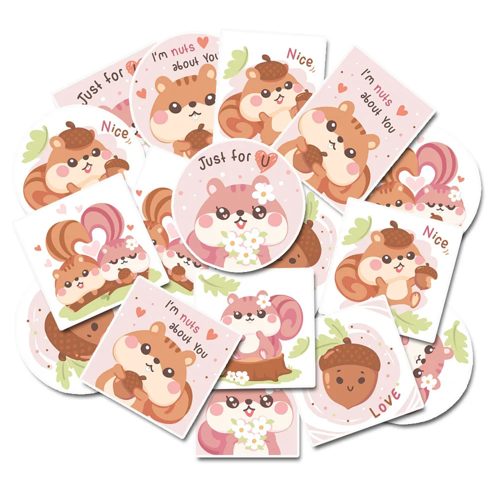 

Pack of 18 Cute Squirrel Sticker Pack Animal Themed Square, Vertical and Round Decals for Journals, Water Bottles and Laptops