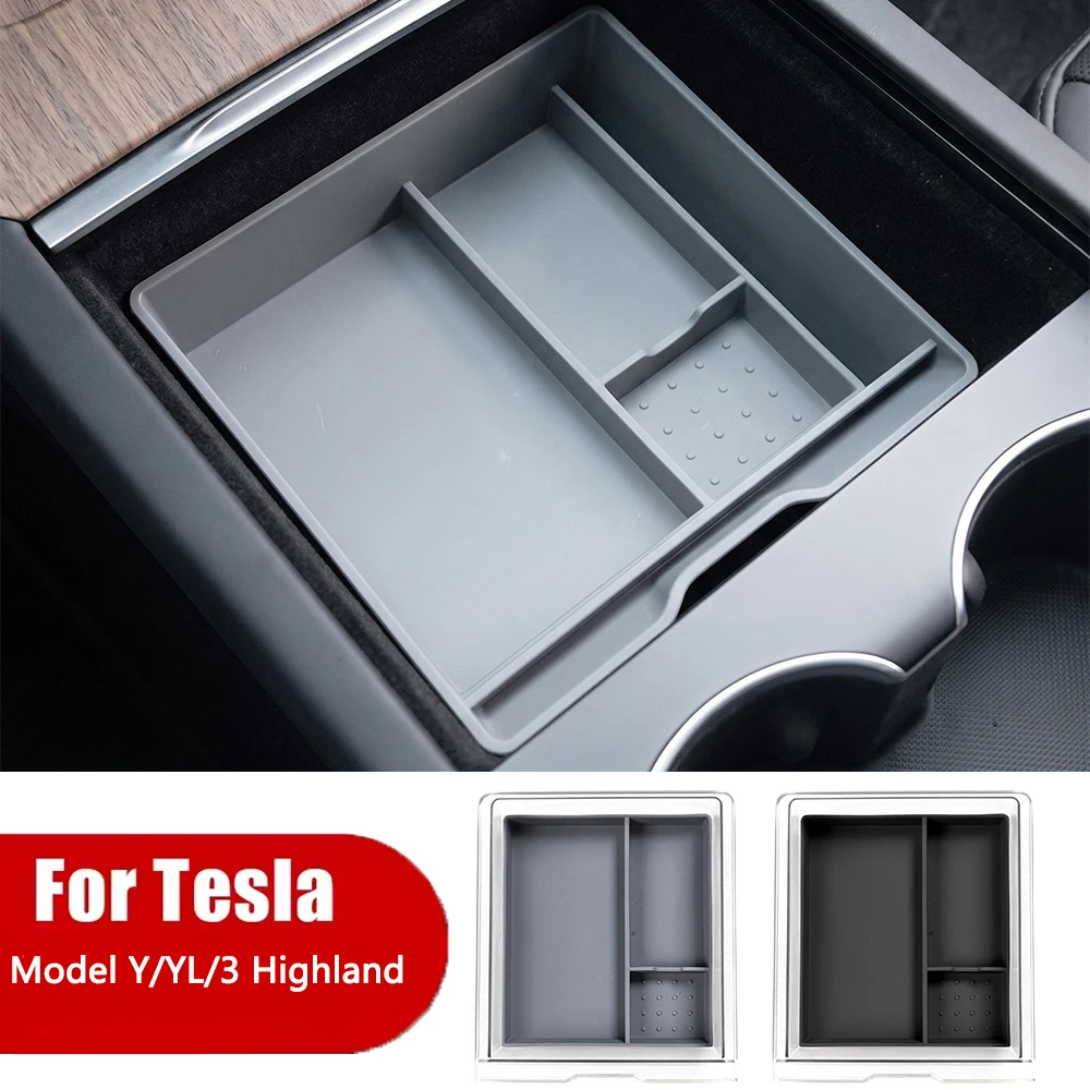 Car Center Console Storage Box For Tesla Model 3 Highland Model Y Armrest Organizer Tray Central Control Divider Storage Holder
