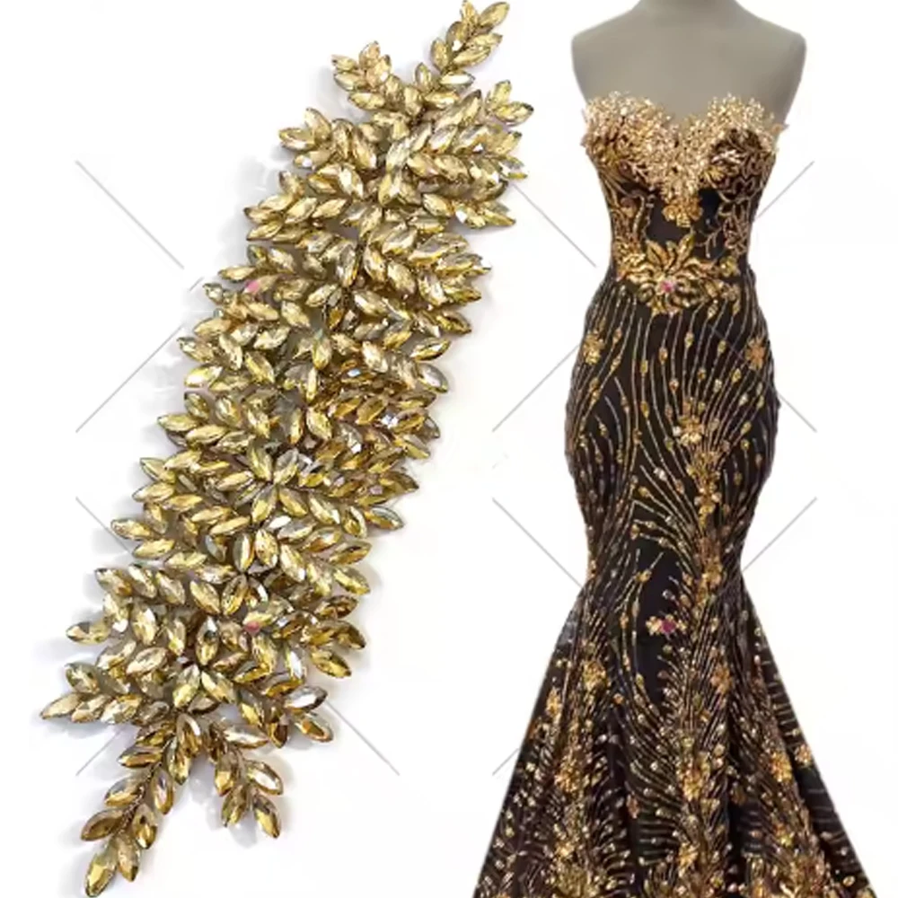 DZ005 Luxury Handmade 3D Work Wire Shiny Crystal Rhinestone Fashion Patch Dress Accessories Flower Applique Applique for Women