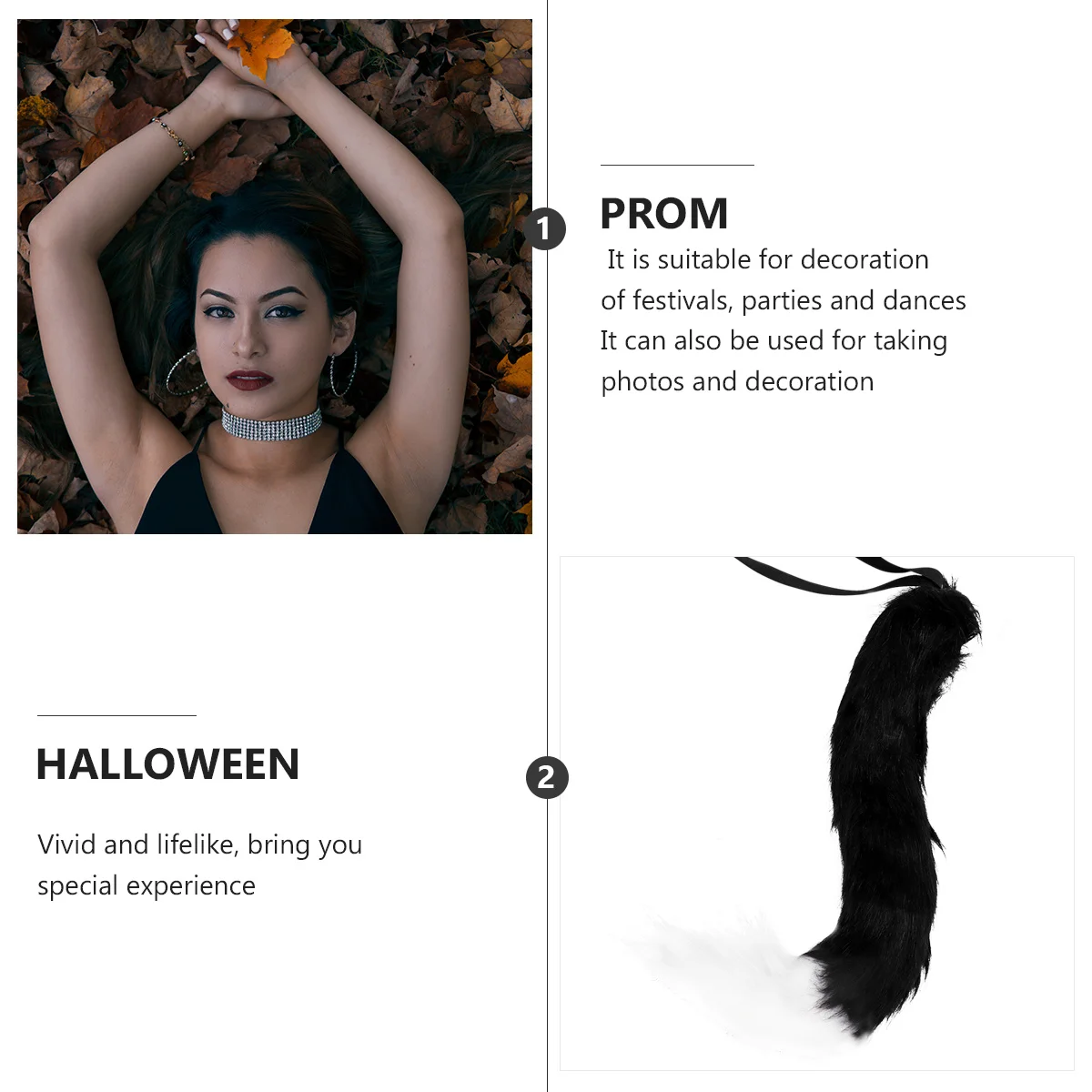 

Черно-белый регулируемый имитационный хвост для фестивалей, танцев, косплей, вечерние украшения, искусственный хвост, косплей, костюм на Хэллоуин