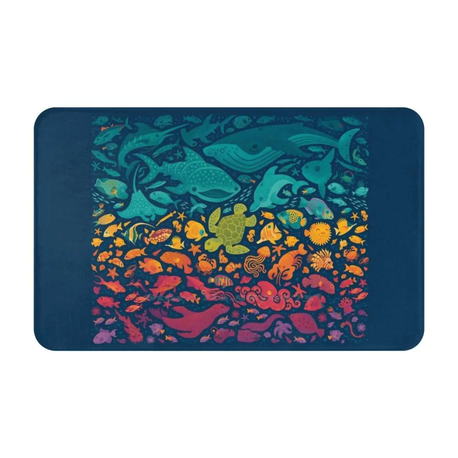 Aquatic Spectrum 2 Soft Cushion Car Home Carpet Door Mat Sea Creatures Animals Ocean Cartoon Cute Colourful Rainbow Spectrum