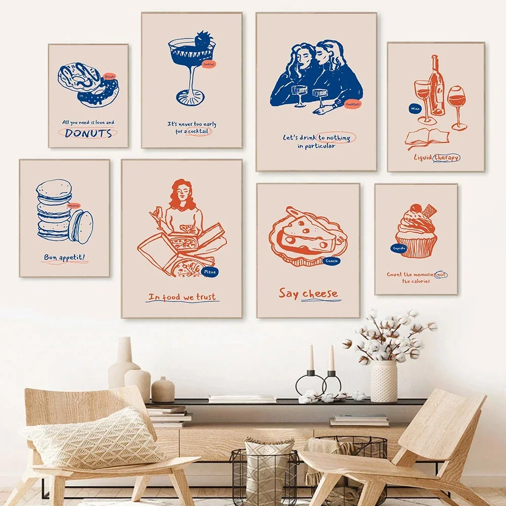 Modern Nordic Minimalist Kitchen Art Abstract Cartoon Illust