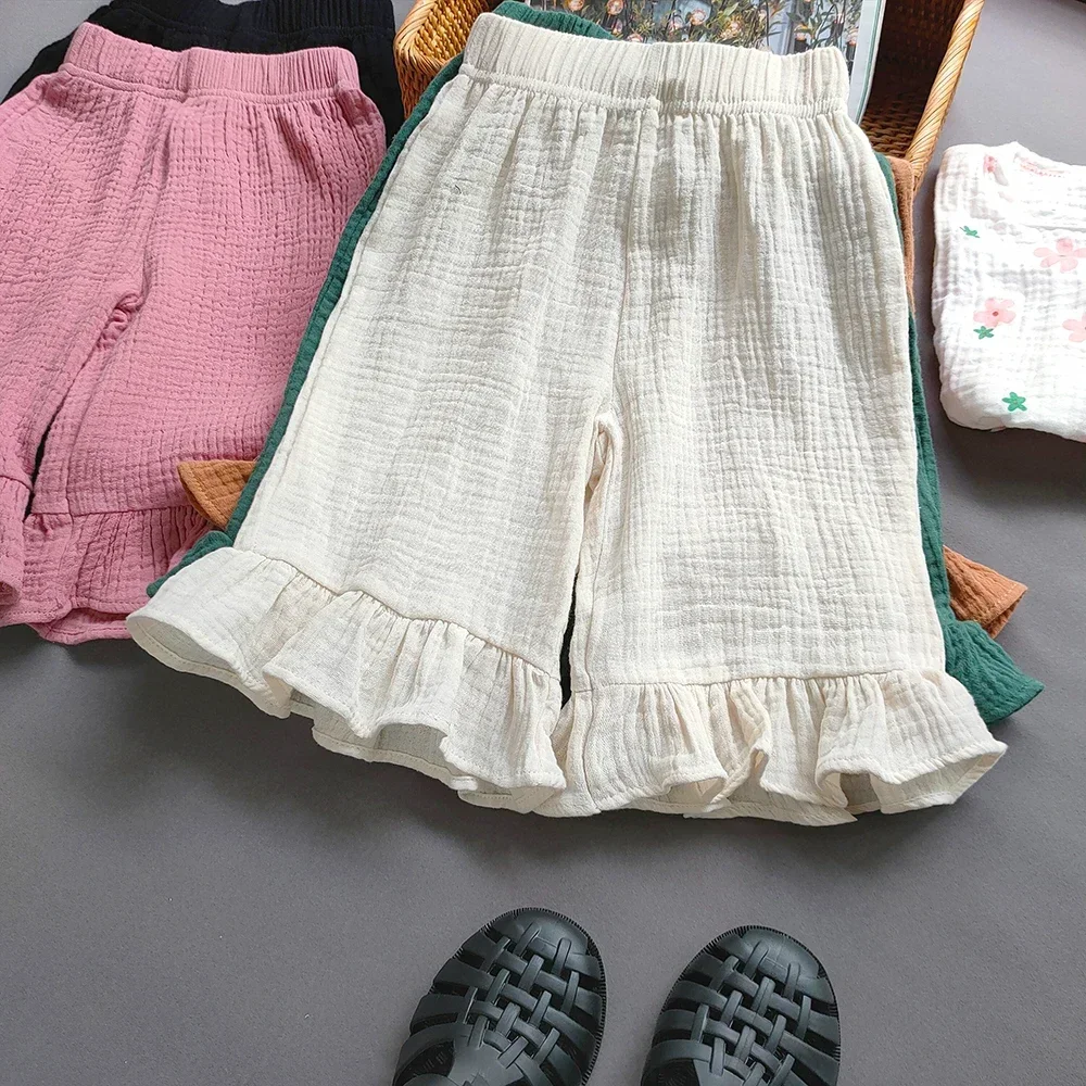 

Kids Baby Cotton Yarn Pants Spring Summer Korean Girls Ruffle Capris Shorts Pant Children Clothes Girl's Clothing Casual