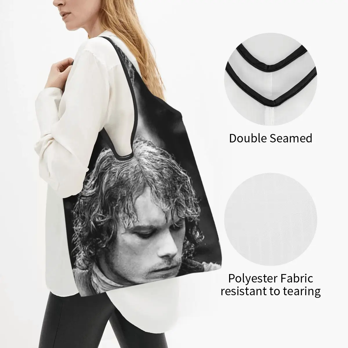 Jamie Fraser Outlande Portable Tote Shopping Bags Foldable Shopper Bag Groceries Handbag Shoulder Bag