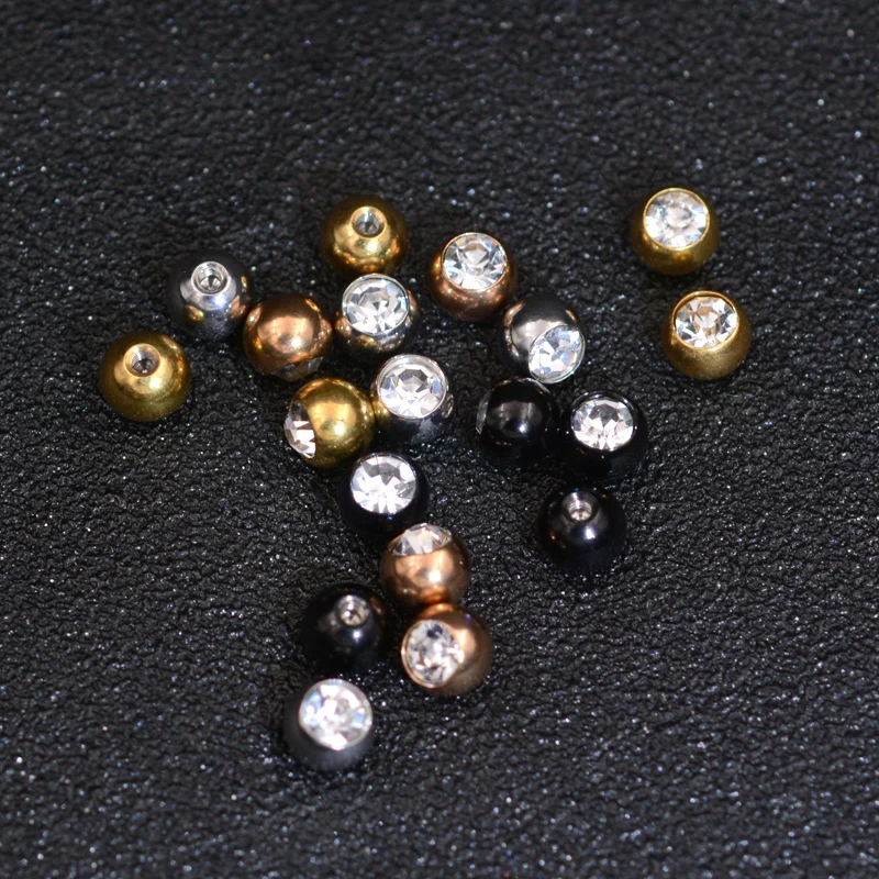 10Pcs/Lot 3-5mm 14G 16G Cubic Zirconia Piercing Ball Externally Threaded Gold Color Ball 16G/14 Gauge Piercing Ball Jewelry