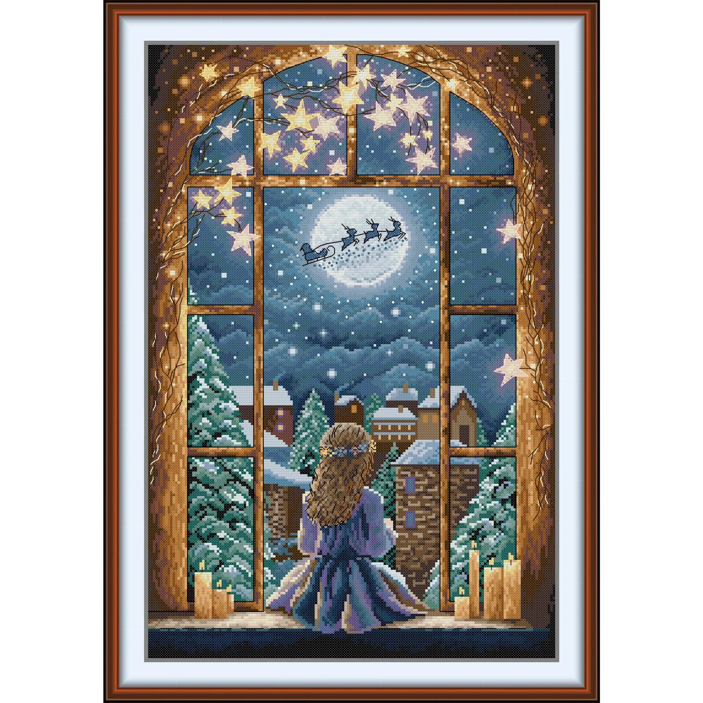 

Joy Sunday Pre-printed Cross Stitch Kit Easy Pattern Aida Stamped Fabric Embroidery Set-Christmas Eve - Girl