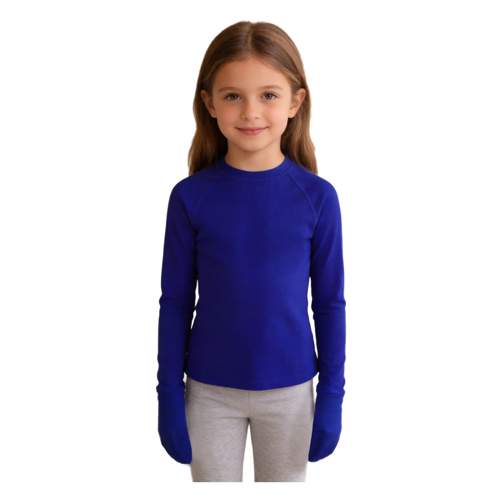 Unisex Kids Long Sleeves Crew Neck Shirt Solid Color Pajama T-shirt with No Scratch Mitts for Treatment