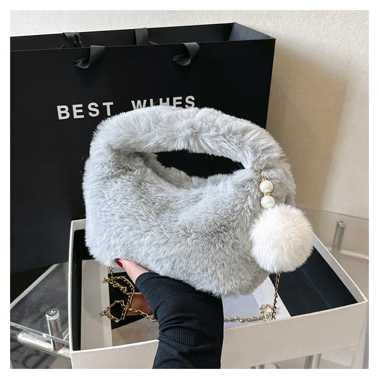 Plüsch Umhängetaschen für Frauen Mode Fuzzy Umhängetasche einfarbige Plüsch Handtasche Herbst und Winter weibliche Einkaufstasche 2024