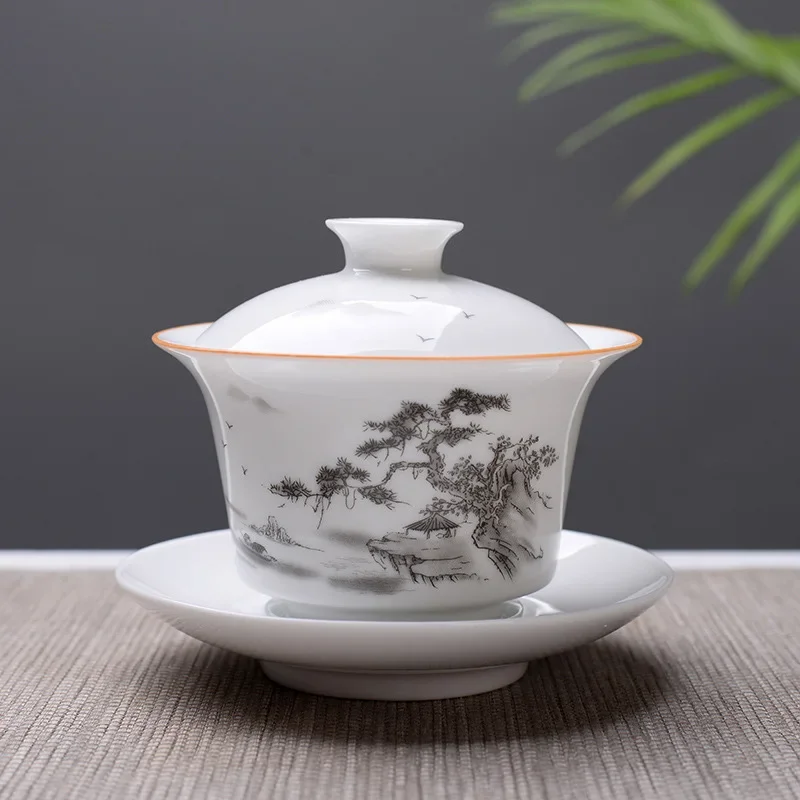 High quality white bone china Gaiwan Tea Set,Travel Ceramic Tea Set,White Kung fu tea set,Chinese Porcelain Gaiwan cup