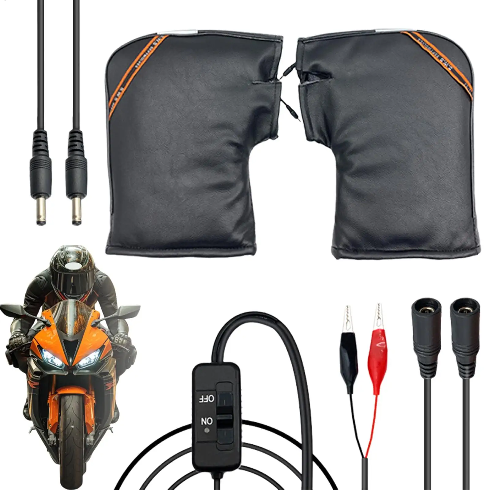 

12V Heated Motorcycle Handlebar Mittens Waterproof Winter Warm Muffs For Riding Commuting Daily Sports Camping Cold Weather