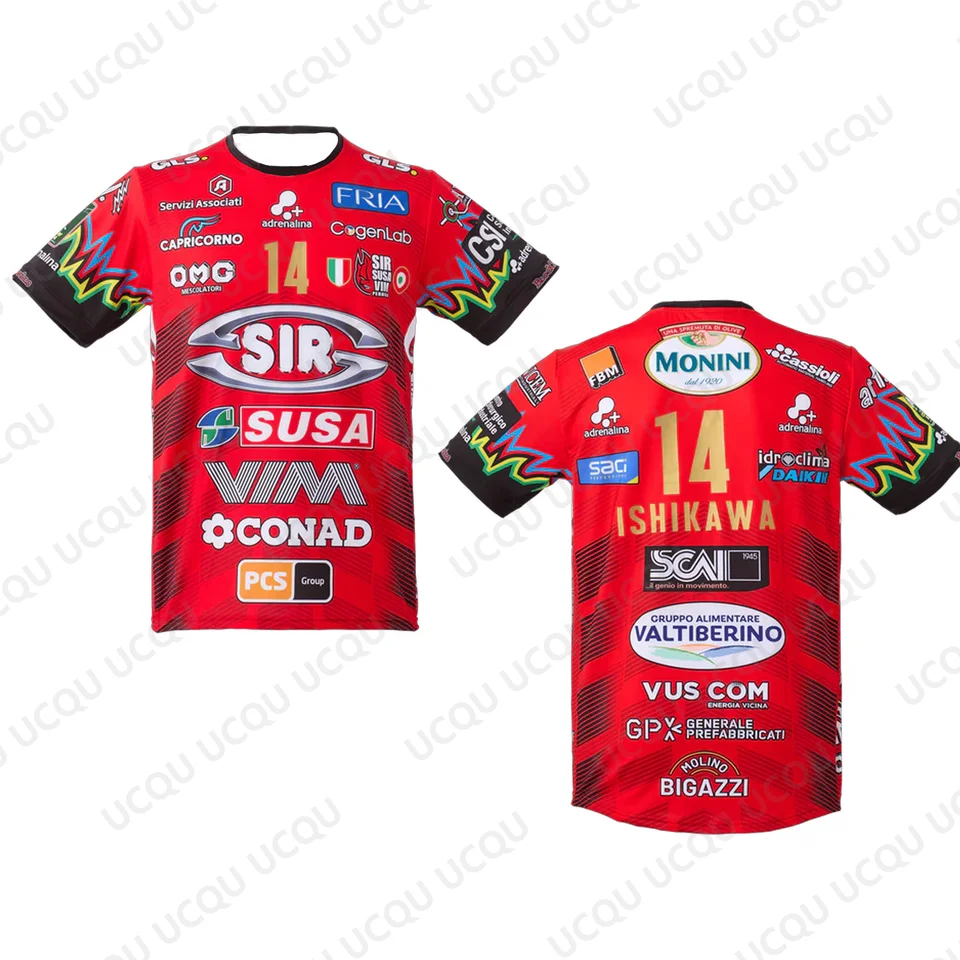Move Sport SIR SAFETY PERUGIA シャツ 14 Ｍ 2026 Yuki Ishikawa 14 Perugia Volleyball Jersey Home Match Shirt