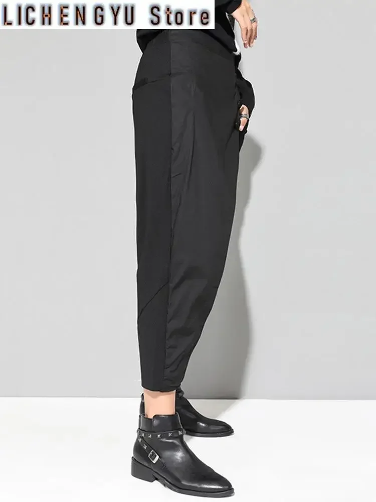 

High Elastic Waist Black Asymmetric Casual Pants Loose Fit Trousers Women Fashion Tide Spring Autumn