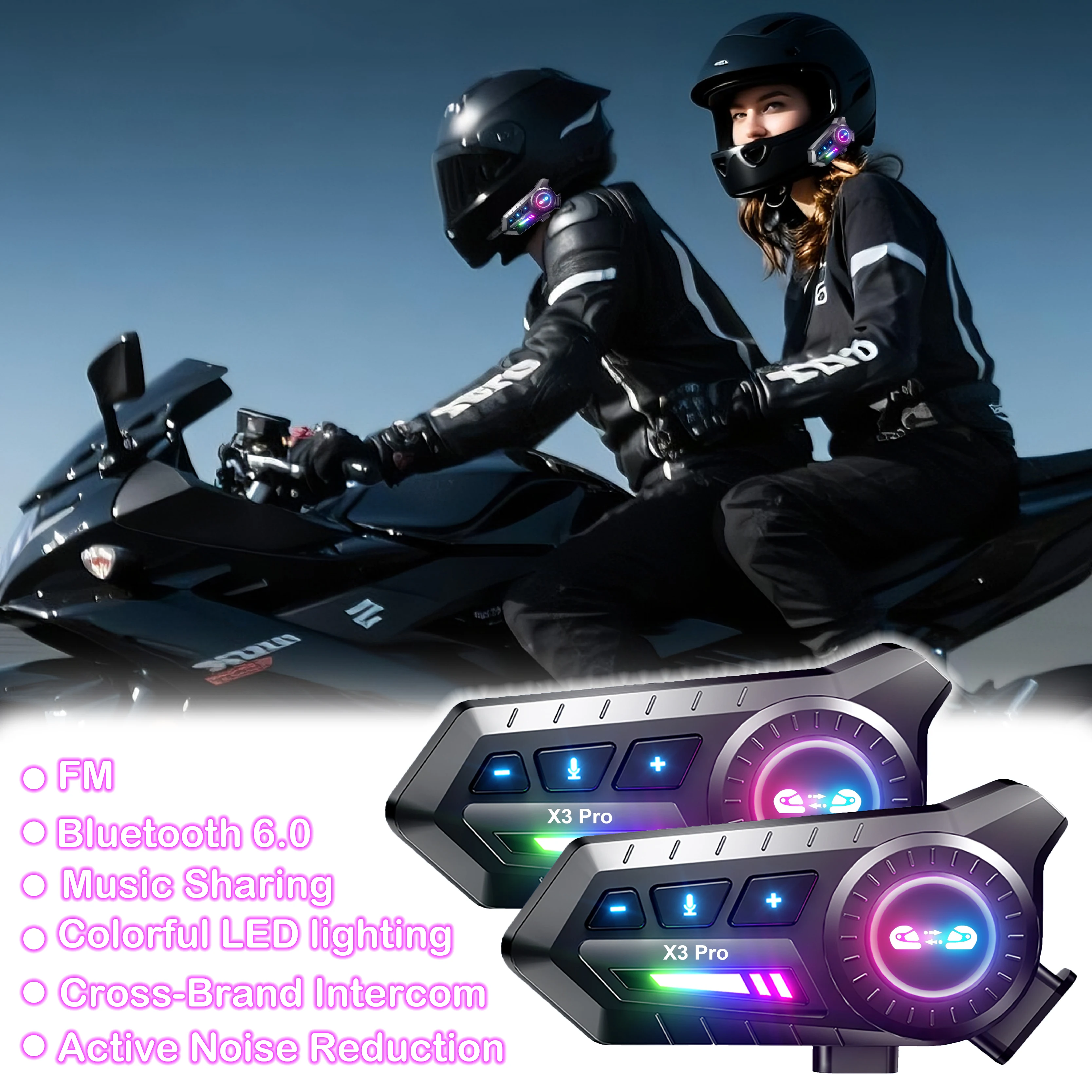 

Наушники и шлем для внутренней связи с поддержкой Bluetooth. Перевичный домофон. Водонепроницаемое совместное использование музыки. Шумоподавление FM. Bluetooth 6,0.