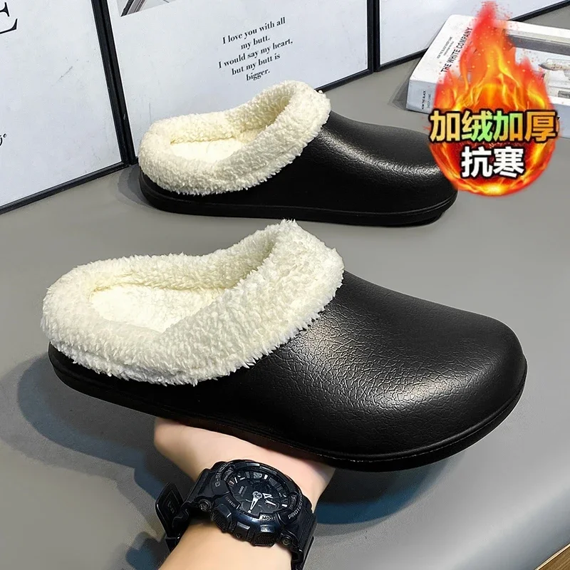 Chinelos de casal sólidos de inverno masculino casa de pelúcia slides novos homens eva fundo grosso sapatos de casa sandálias de algodão feminino antiderrapante