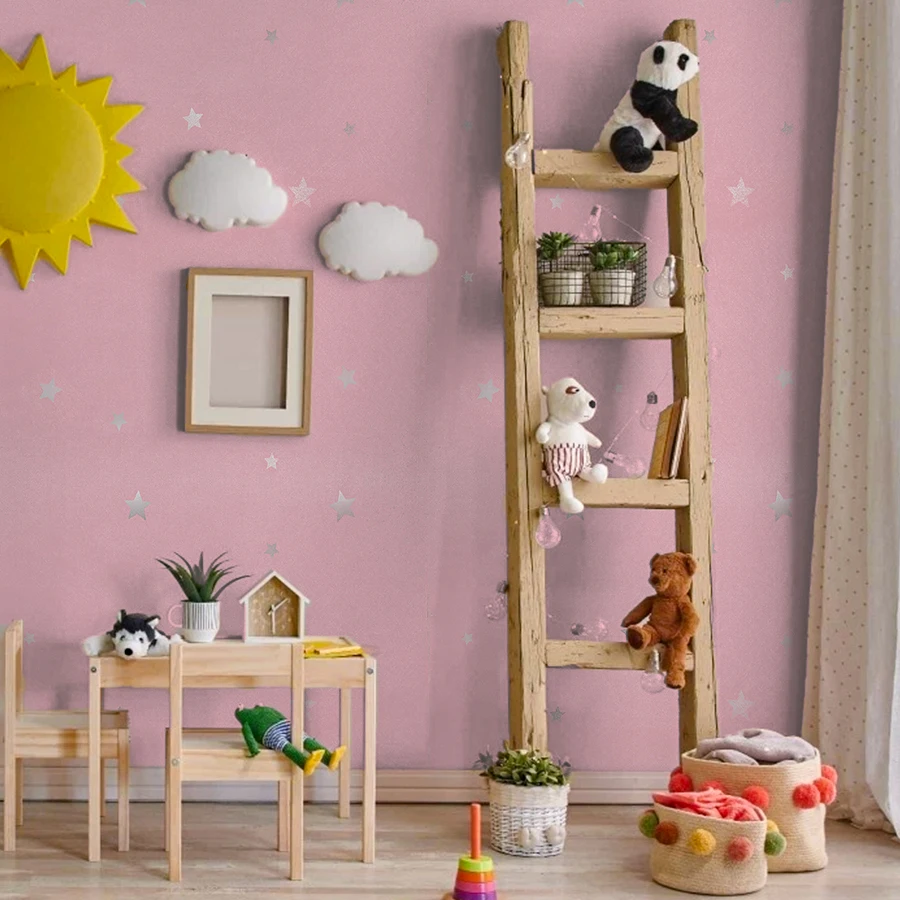 Pink Star Self-adhesive Wallpaper for Girls' Bedroom Furniture Desktop Renovation Stickers Restaurant Background Wall Wallpaper
