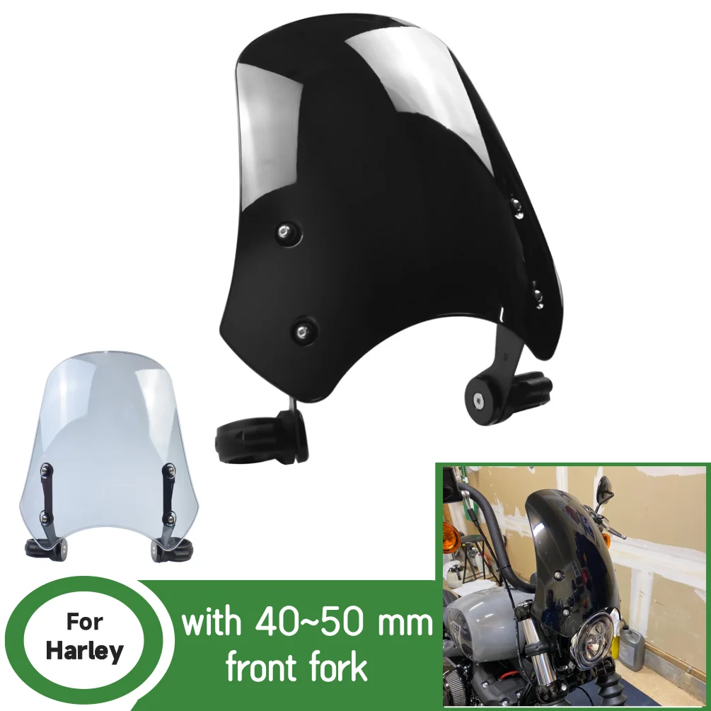 FXBB Wind Screen Shield Air Deflectors For Harley Davidson FXDF Fat Bob Windscreen Motorcycle Windshield 40~50 mm front fork