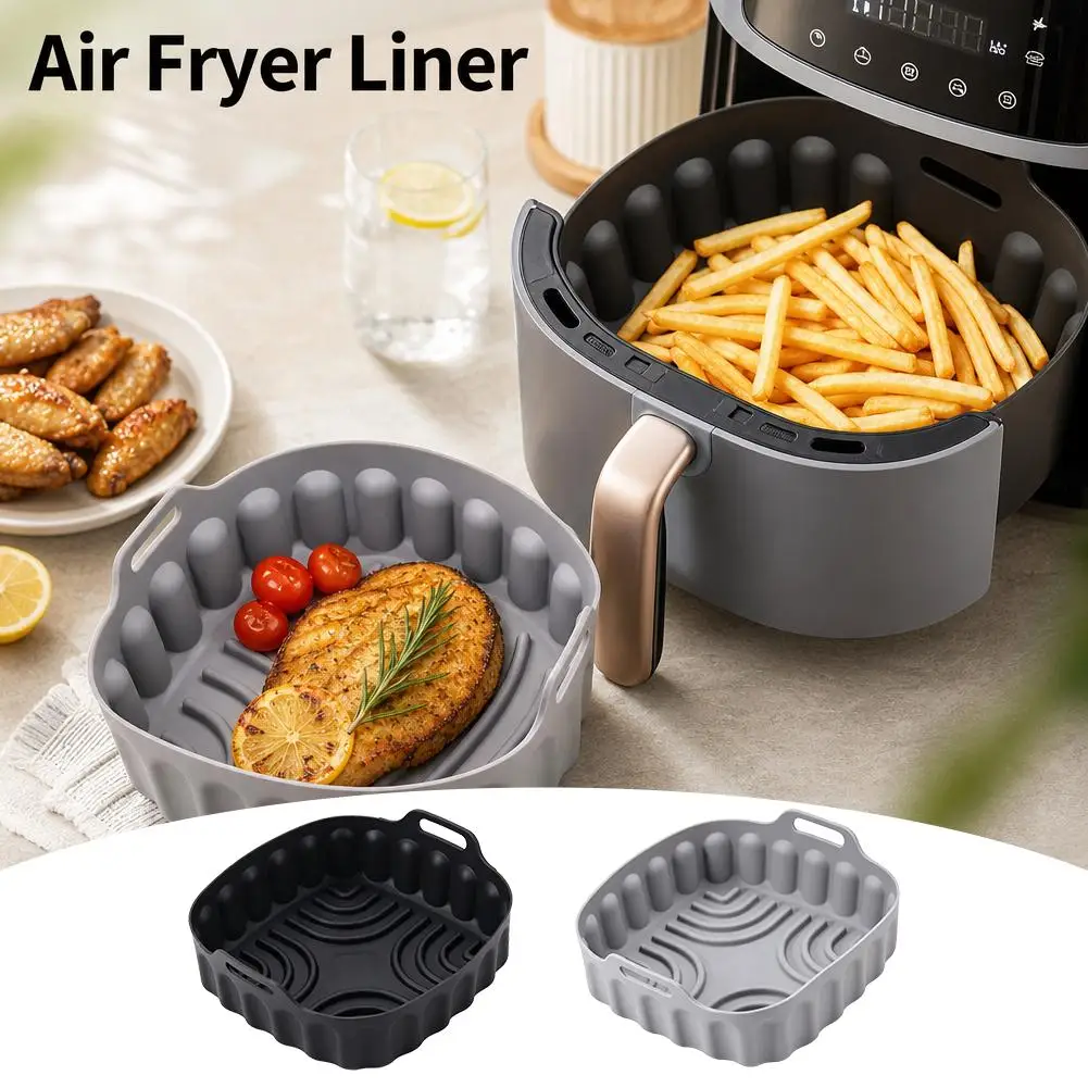 Air Fryer Silicone Liners Reusable Square Non Stick Basket Mat 24cm Oven Microwave Heat Resistant Baking Tray Accessories